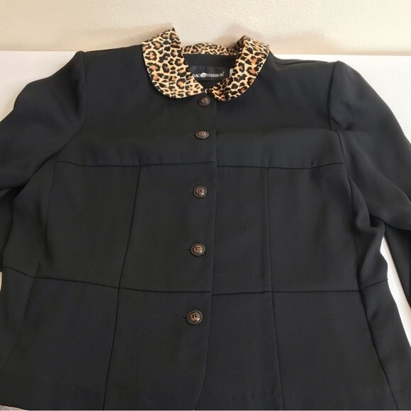 Sag Harbor Leopard Collar Black Button Up Unlined Jacket Long Sleeve Women 16 - Picture 5 of 12